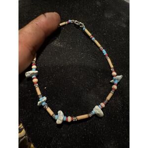 Wood Turquoise Coral And Glad Ankle Bracelet
